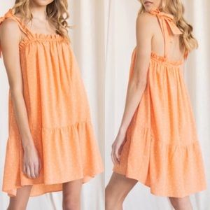 Lucca Orange White Polka Dot Shoulder Tie Babydoll Dress Size Large